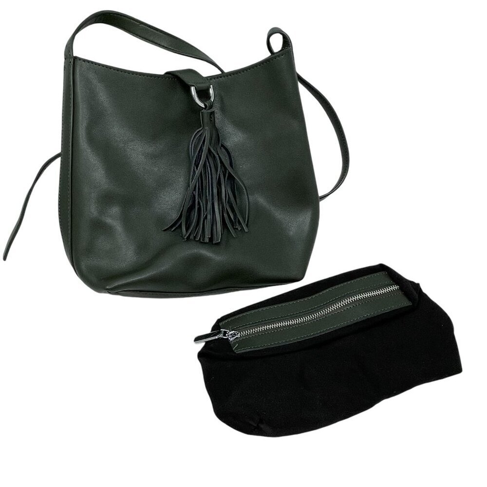 S-Zone Leather Hobo Style Purse Tassel Insert Olive Green